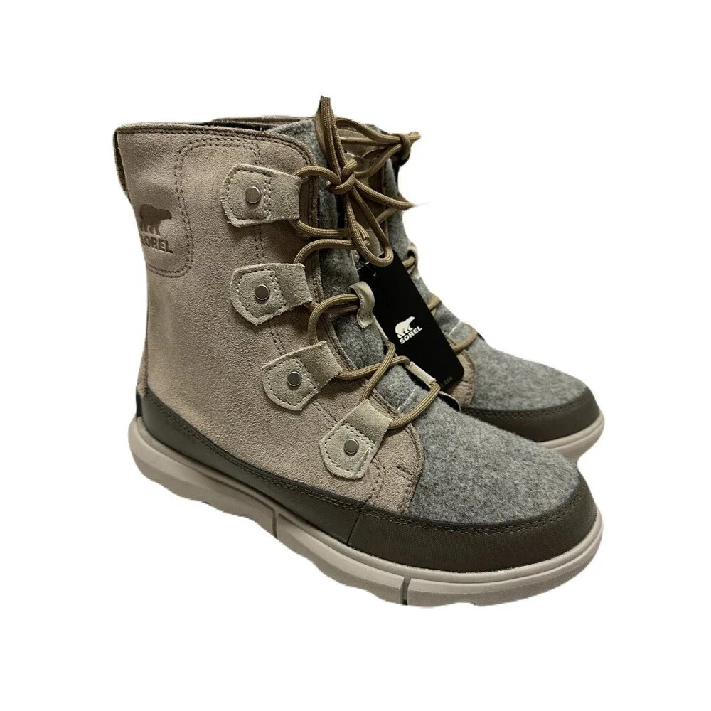 NEW Sorel Womens Size 8 Explorer II Joan Waterproof Taupe Gray Suede Winter Boot